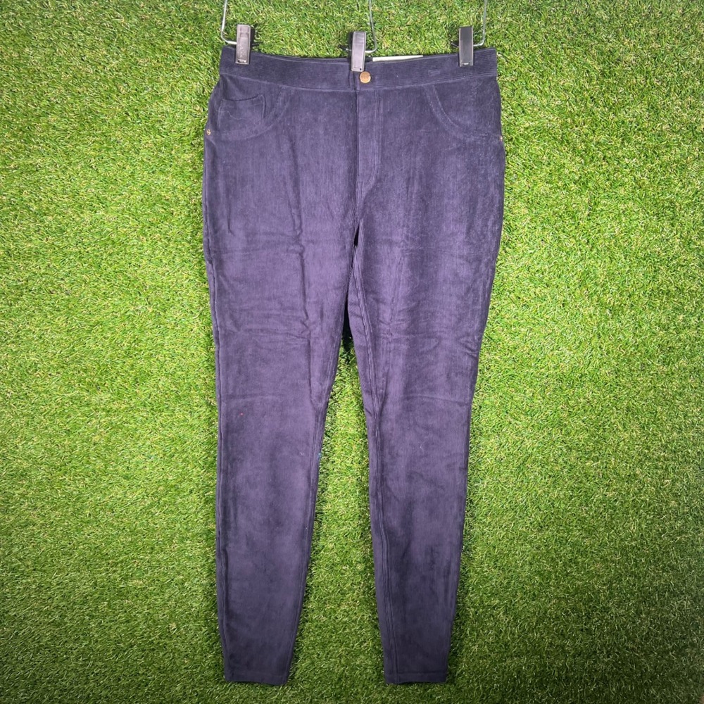 HUE Womens Corduroy Leggings Navy Blue Skinny Pull On Pants Size Medium U21252